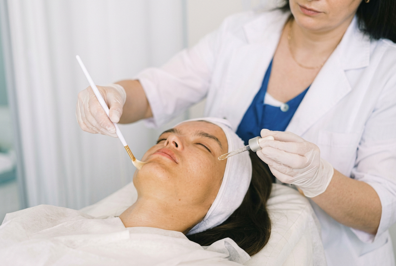 A clinical skin therapist at Body Wisdom Perth assessing a client's skin during a personalised consultation